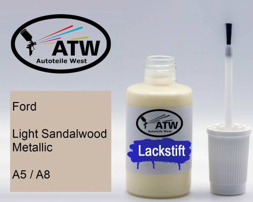 Ford, Light Sandalwood Metallic, A5 / A8: 20ml Lackstift, von ATW Autoteile West.